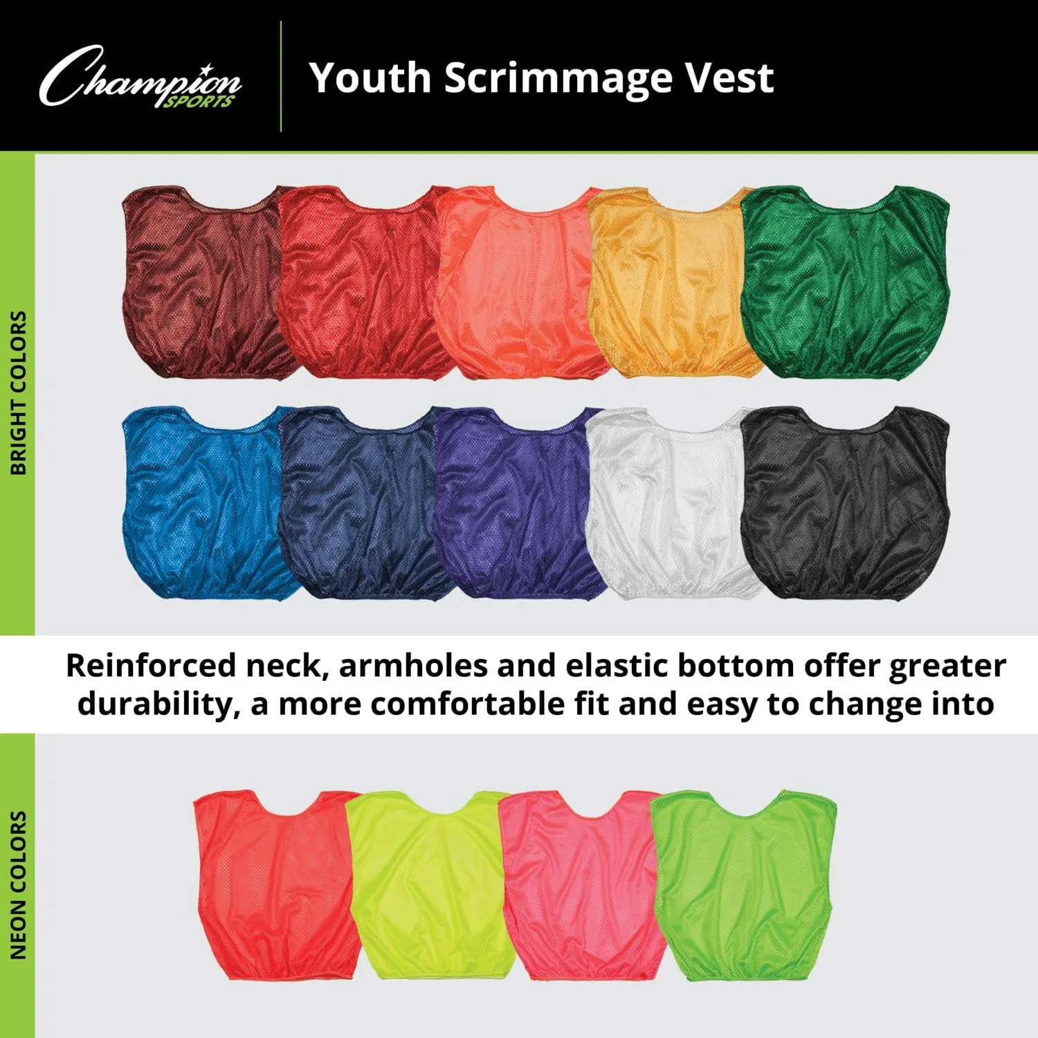 Champion Sports unisex-adult Mesh Practice Scrimmage Vest Regular and Numbered (Youth and Adult) - Pack of 12