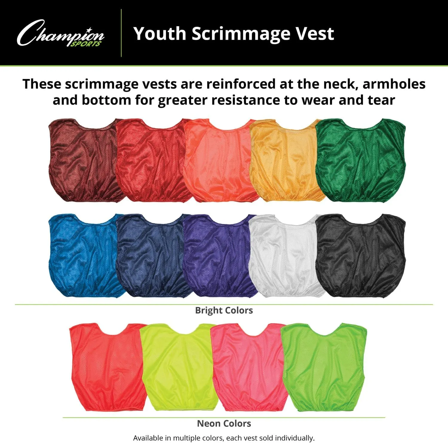 Champion Sports unisex-adult Mesh Practice Scrimmage Vest Regular and Numbered (Youth and Adult) - Pack of 12