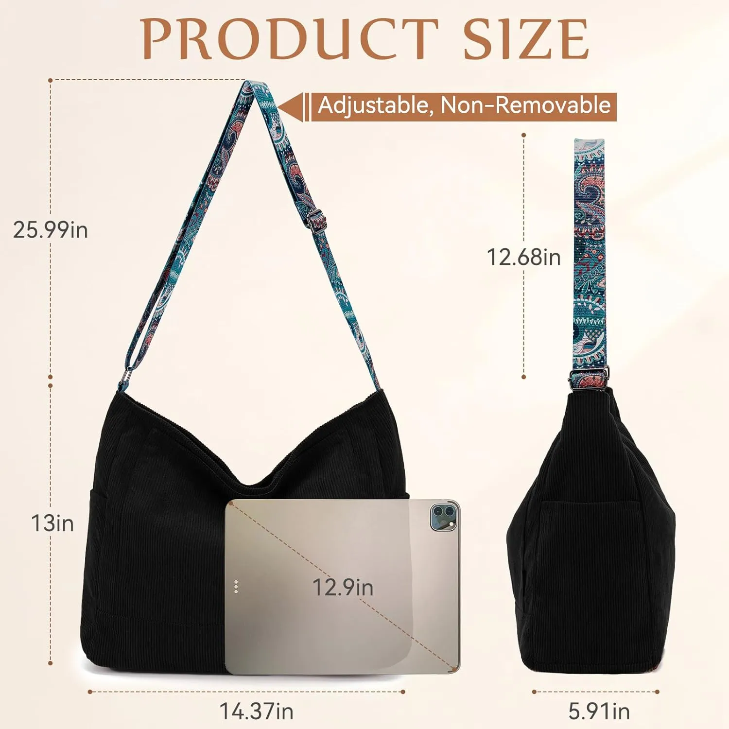Chase Chic Corduroy Tote Bag for Women, Large Messenger Bag Crossbody Hobo Bag Convertible Shoulder Handbag for Work