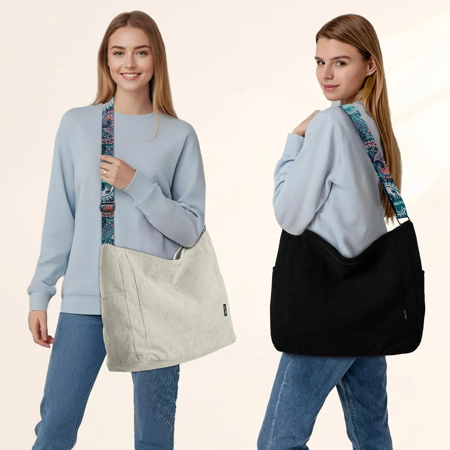 Chase Chic Corduroy Tote Bag for Women, Large Messenger Bag Crossbody Hobo Bag Convertible Shoulder Handbag for Work