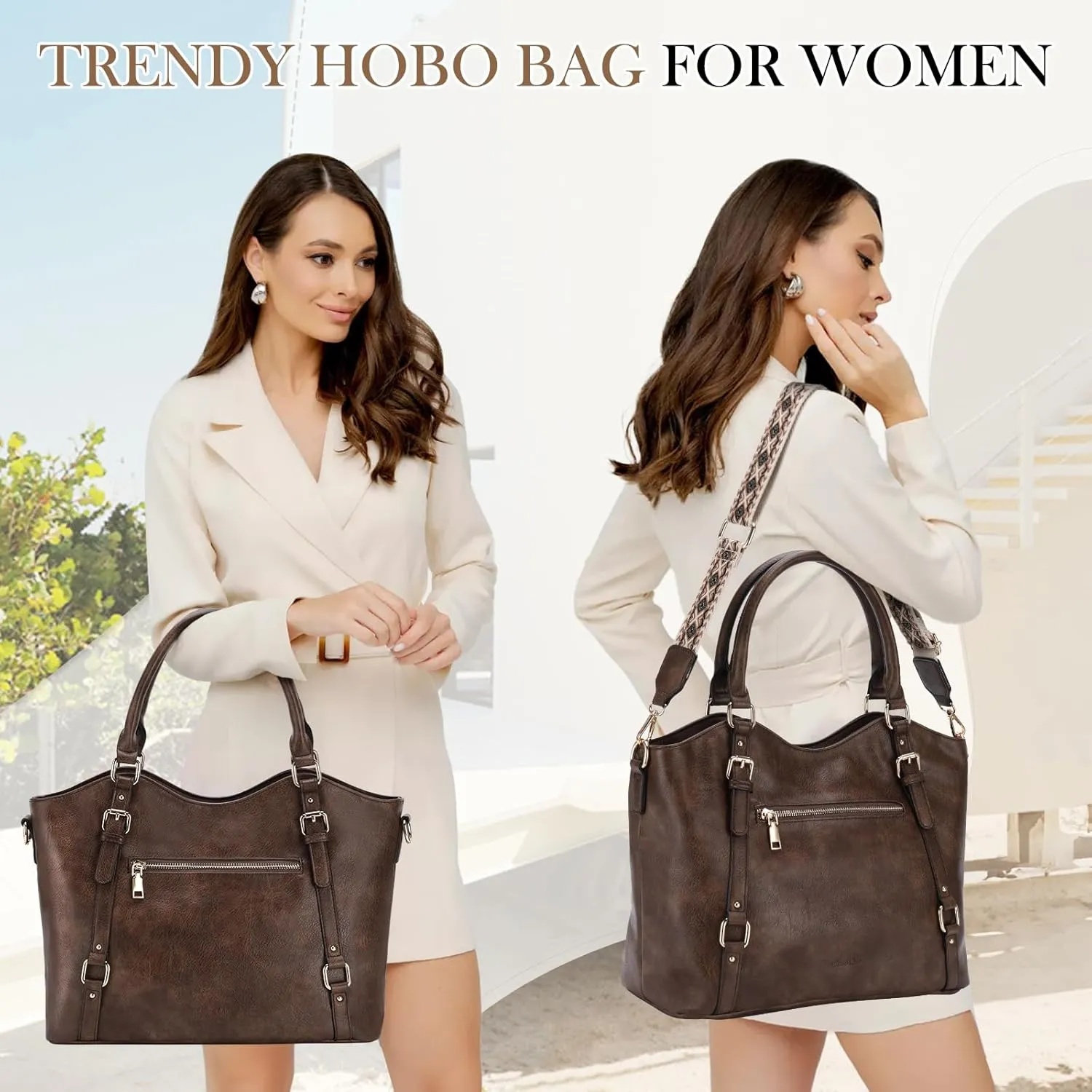 Chase Chic Leather Hobo Bags for Women, Medium Shoulder Purses Handbags Satchel Tote Purse with Crossbody Starp