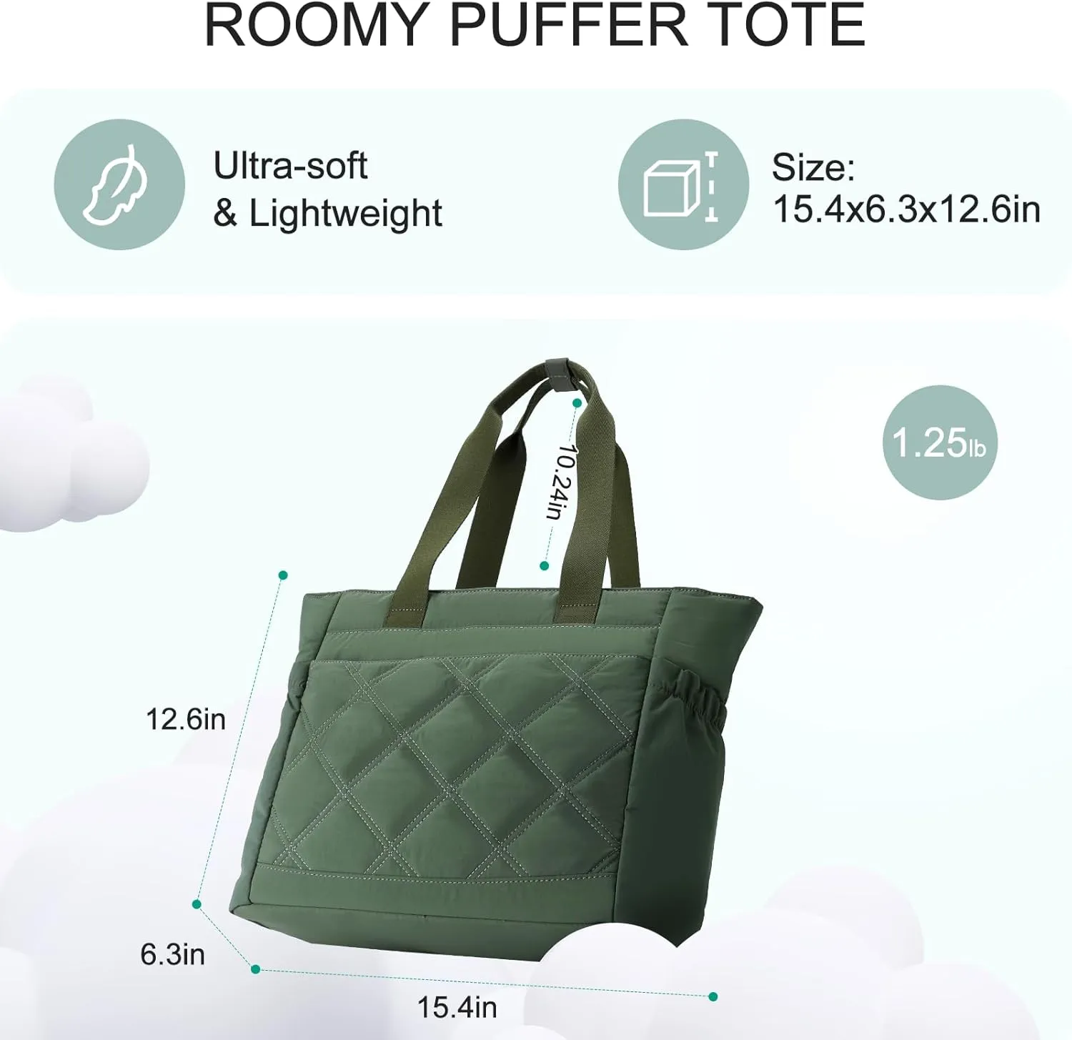 Chase Chic Tote Bag for Women, Large Quilted Puffer Work Bag Puffy Shoulder Handbags Purse with Laptop Compartment