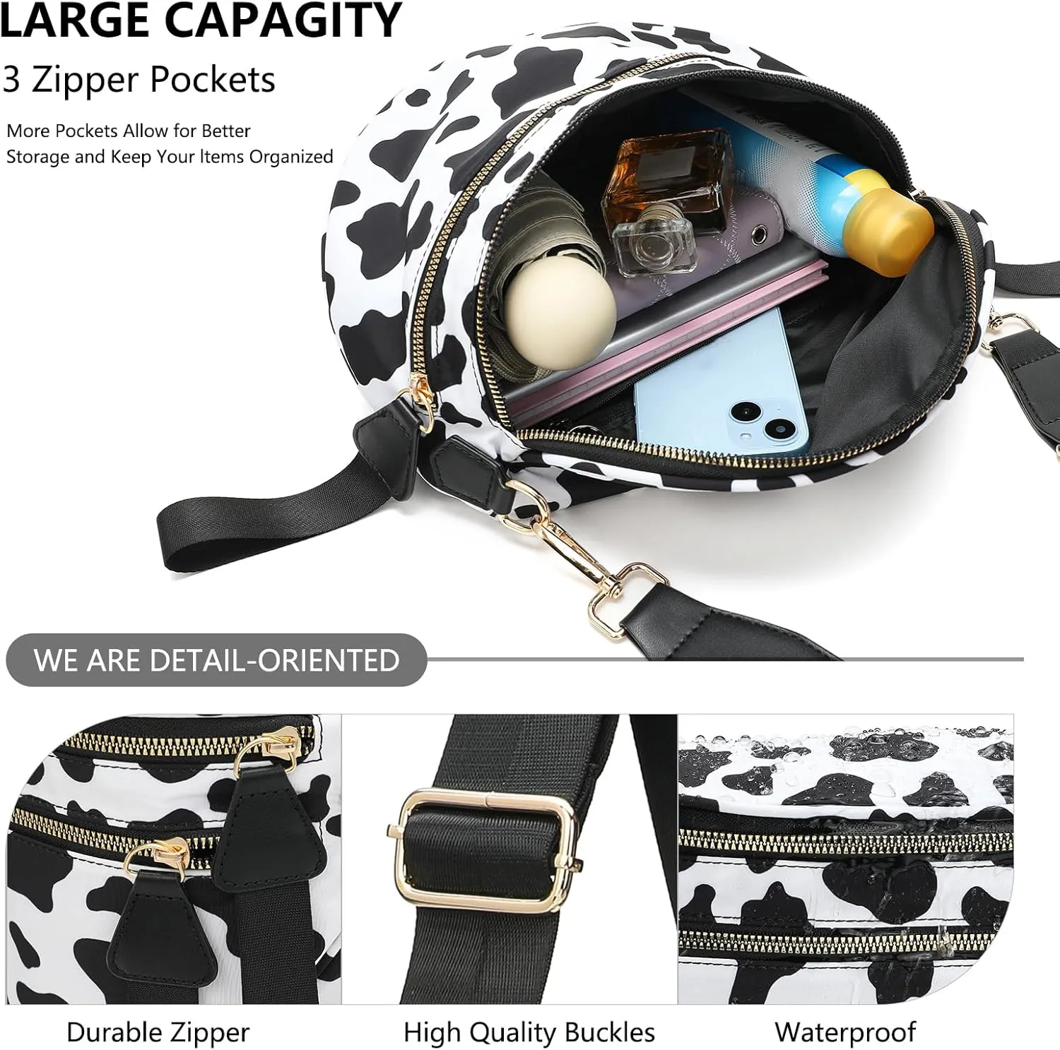 Checkered Crossbody Bag for Women Solid-color Shell Fashionable Sports Checkered Waist and Single-shoulder Purse Bag (Black grey checkered)