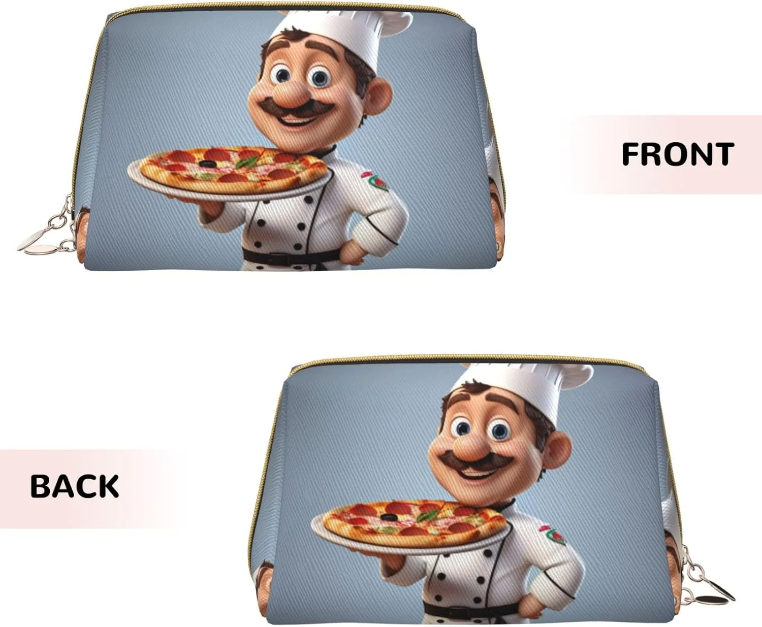 Chef Pizza Printed Small Makeup Bag,Travel Cosmetic Bag Purse with Zipper,Water-resistant Makeup Organizer Bag for Women