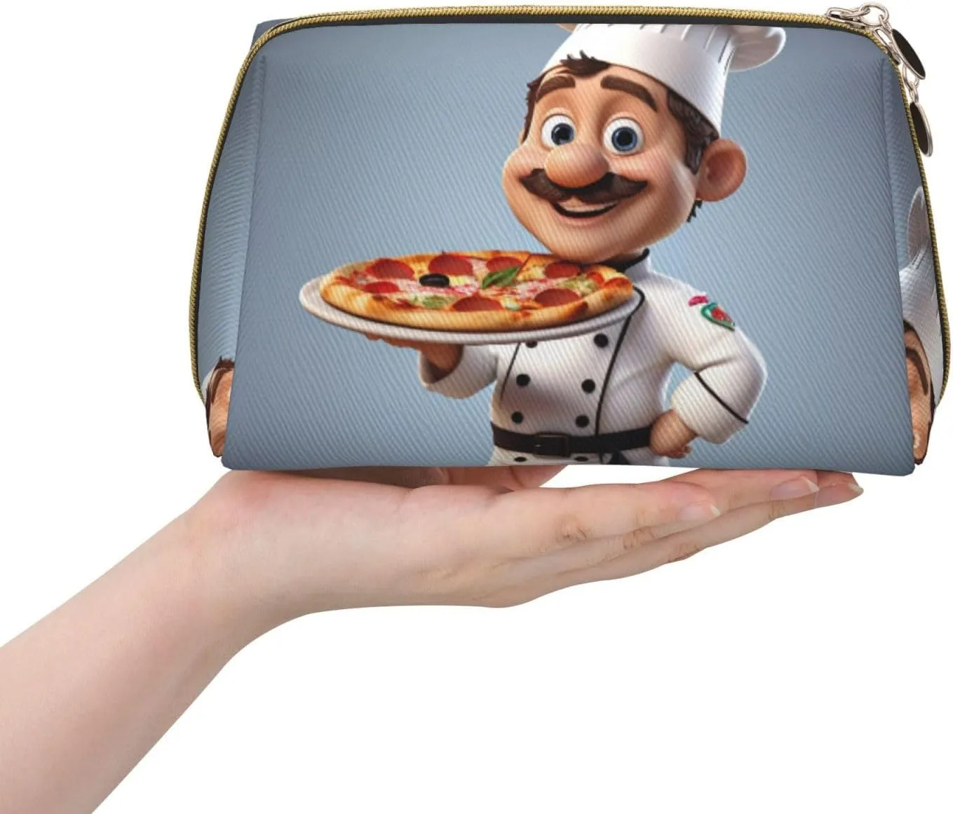 Chef Pizza Printed Small Makeup Bag,Travel Cosmetic Bag Purse with Zipper,Water-resistant Makeup Organizer Bag for Women