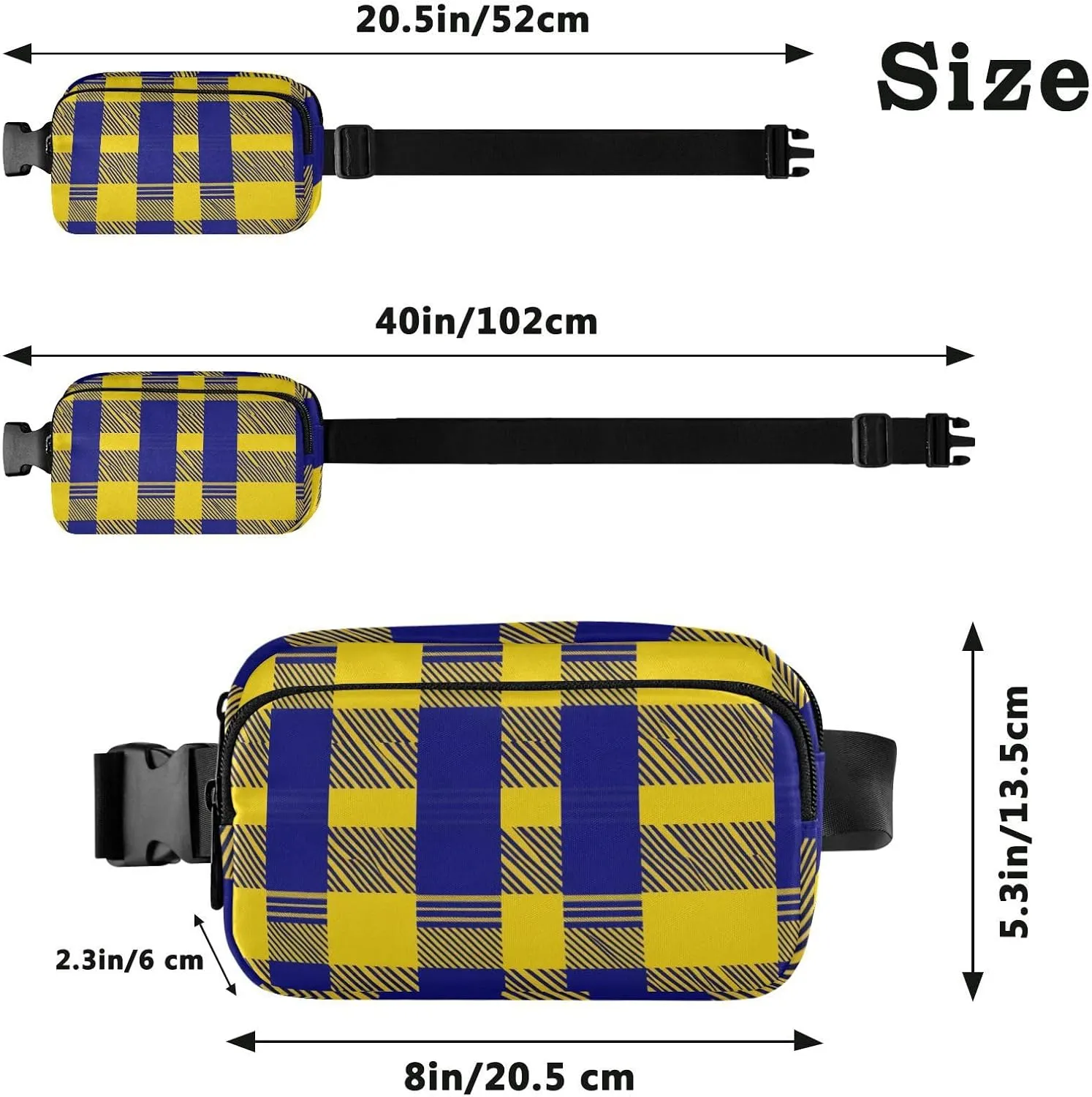 Chest Belt Bum Bag for Men Women Buffalo Plaid Check Yellow Royal Blue Fanny Pack Crossbody Sling Bags Large Capacity Travel Passport Wallet for Cycling Hiking Gym