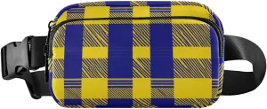 Chest Belt Bum Bag for Men Women Buffalo Plaid Check Yellow Royal Blue Fanny Pack Crossbody Sling Bags Large Capacity Travel Passport Wallet for Cycling Hiking Gym