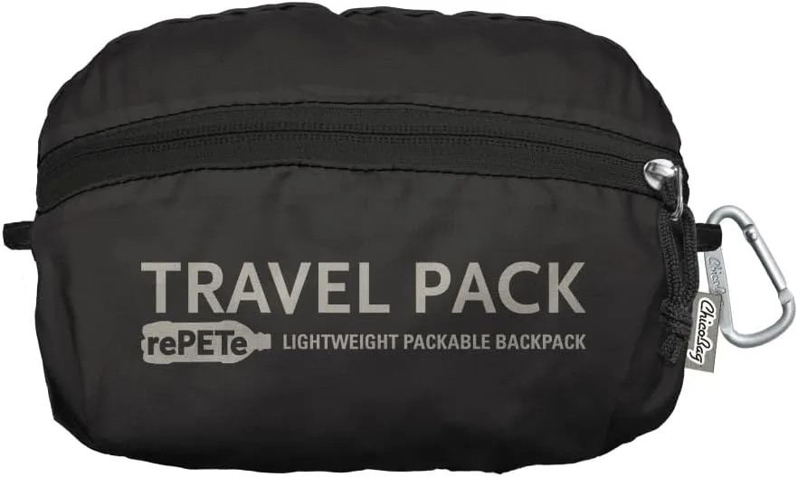 ChicoBag Travel Pack rePETe   Refine | Eco-friendly Lightweight and Packable Travel Backpack (Obsidian)