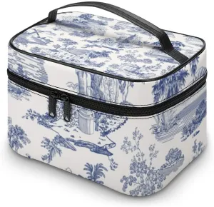 CHIGUA Vintage Blue White Countryside Portable Travel Organizer Cosmetic Bag for Women Makeup Bag Handy Toiletry Washing Bag Receiving Bag Accessories Travelling Essentials Storage Pouch
