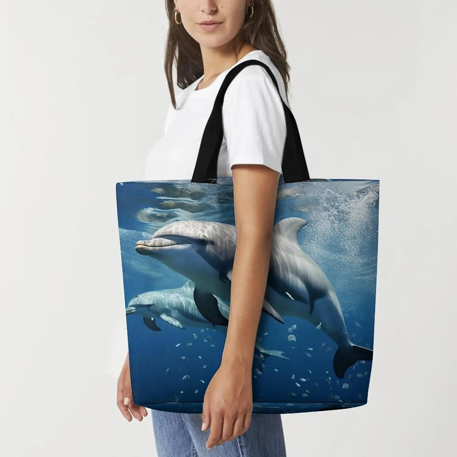 Chinese Style Mandarin Ducks Tote Bag for Women Reusable Grocery Shoulder Bags Shopping Bag for Travel, Groceries