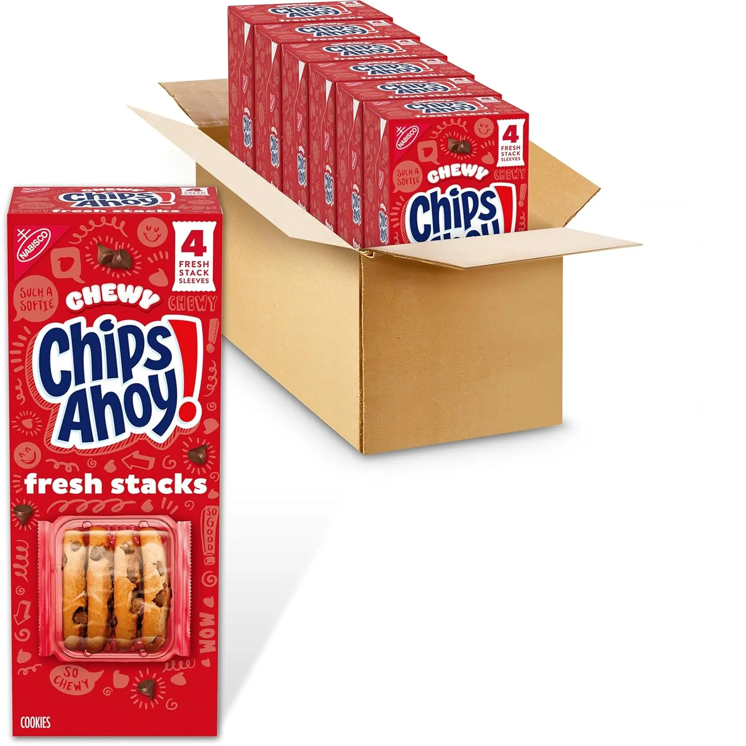 CHIPS AHOY! Fresh Stacks Chewy Chocolate Chip Cookies, Bulk Travel Snacks, 6 Boxes (24 Multi Snack Packs)