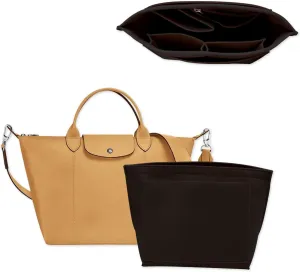 Chispee Handbag Organizers for Longchamp Felt Purse Divider Organizer Insert Pocket & Zipper Inner Bag Liner fit Large, Dark Brown