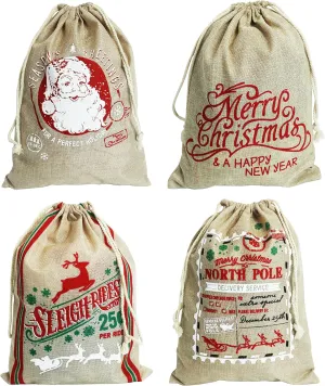 Christmas Sacks. 11.8'' X 15.7'' Christmas Burlap Sacks. Xmas Hessian Linen Drawstring Goody Gift Bags. Pack of 4.