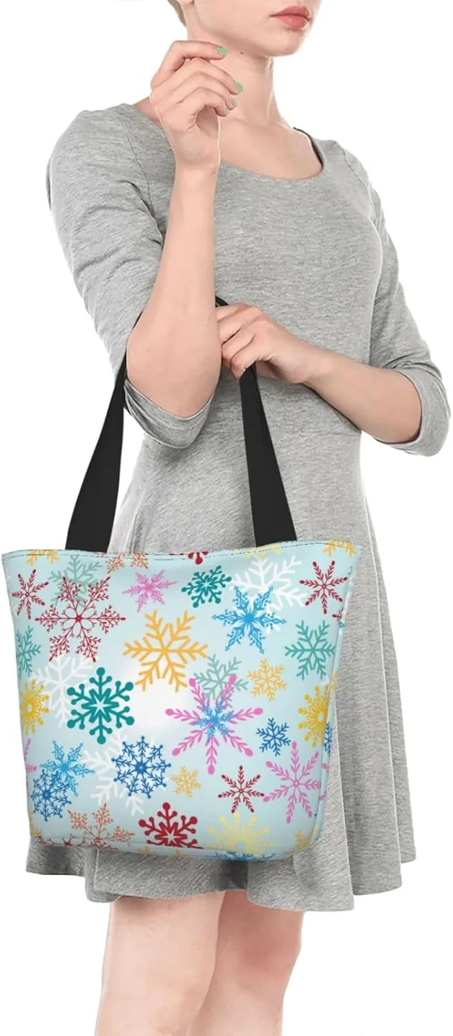 Christmas Snowflakes Blue Tote Bag Women Reusable Shopping Bags Shoulder Bag Portable Storage HandBags