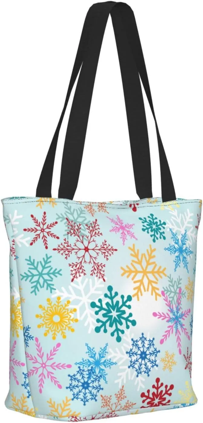Christmas Snowflakes Blue Tote Bag Women Reusable Shopping Bags Shoulder Bag Portable Storage HandBags