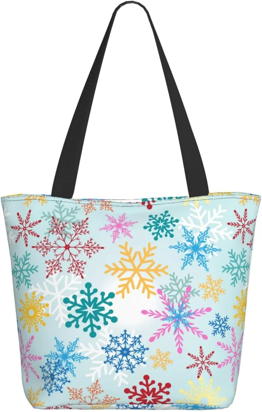 Christmas Snowflakes Blue Tote Bag Women Reusable Shopping Bags Shoulder Bag Portable Storage HandBags