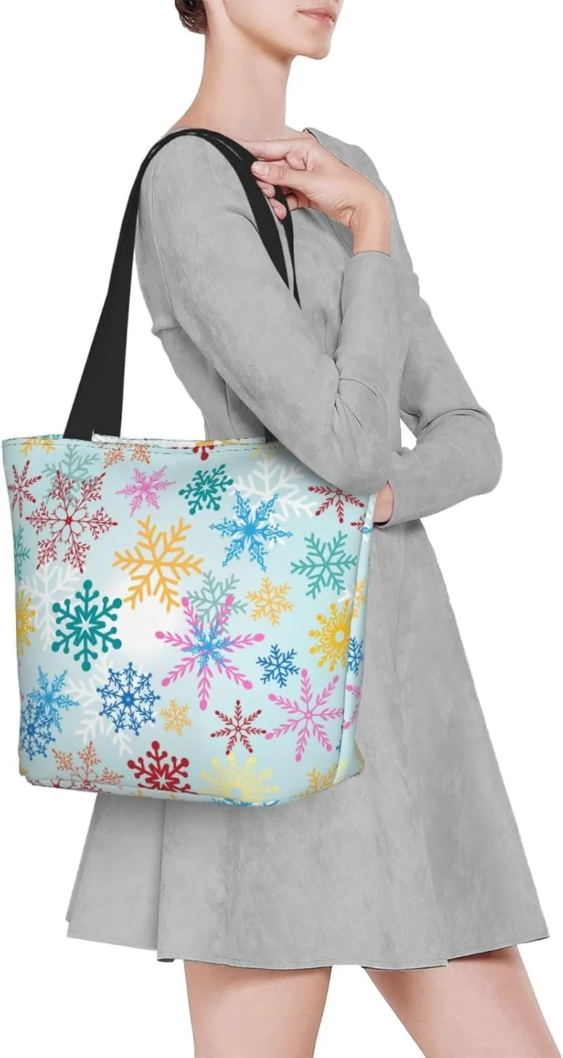 Christmas Snowflakes Blue Tote Bag Women Reusable Shopping Bags Shoulder Bag Portable Storage HandBags