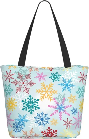 Christmas Snowflakes Blue Tote Bag Women Reusable Shopping Bags Shoulder Bag Portable Storage HandBags