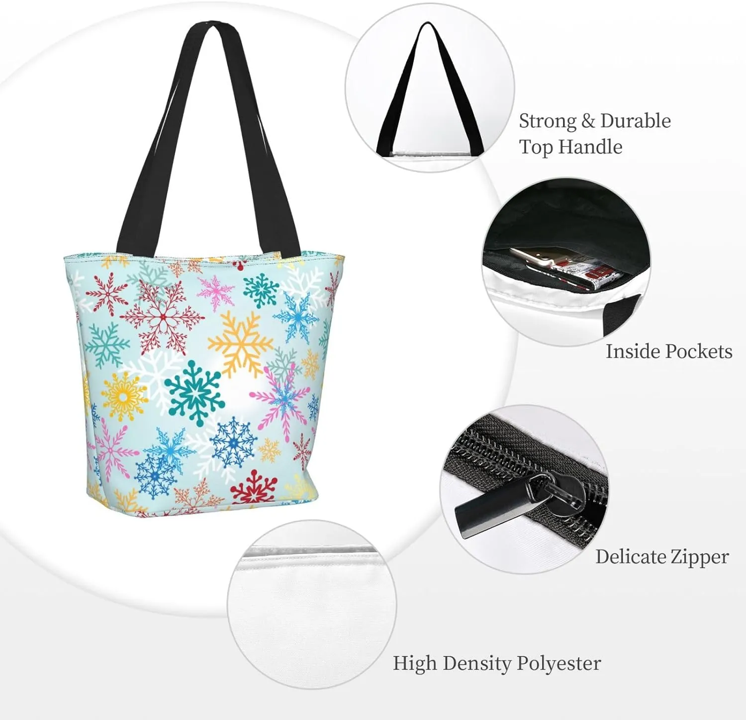 Christmas Snowflakes Blue Tote Bag Women Reusable Shopping Bags Shoulder Bag Portable Storage HandBags