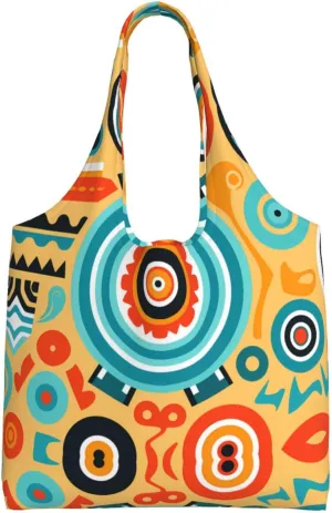 Circular Cultural Symbols Printed single-shoulder canvas bag, large-capacity grocery shopping bag, light and easy to carry