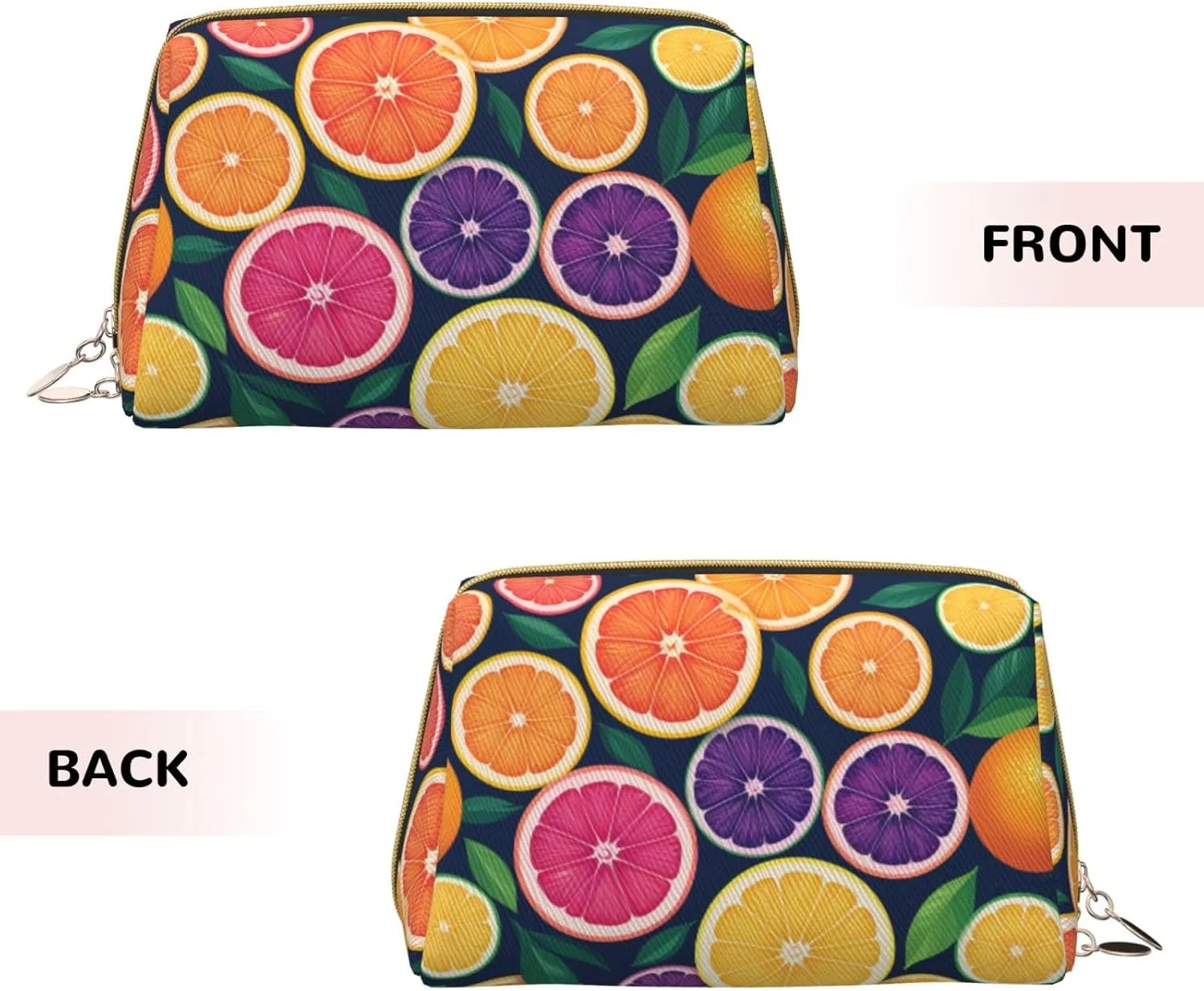 Citrus Fruit Printed Small Makeup Bag,Travel Cosmetic Bag Purse with Zipper,Water-resistant Makeup Organizer Bag for Women