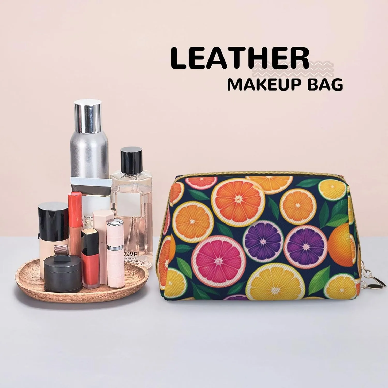 Citrus Fruit Printed Small Makeup Bag,Travel Cosmetic Bag Purse with Zipper,Water-resistant Makeup Organizer Bag for Women