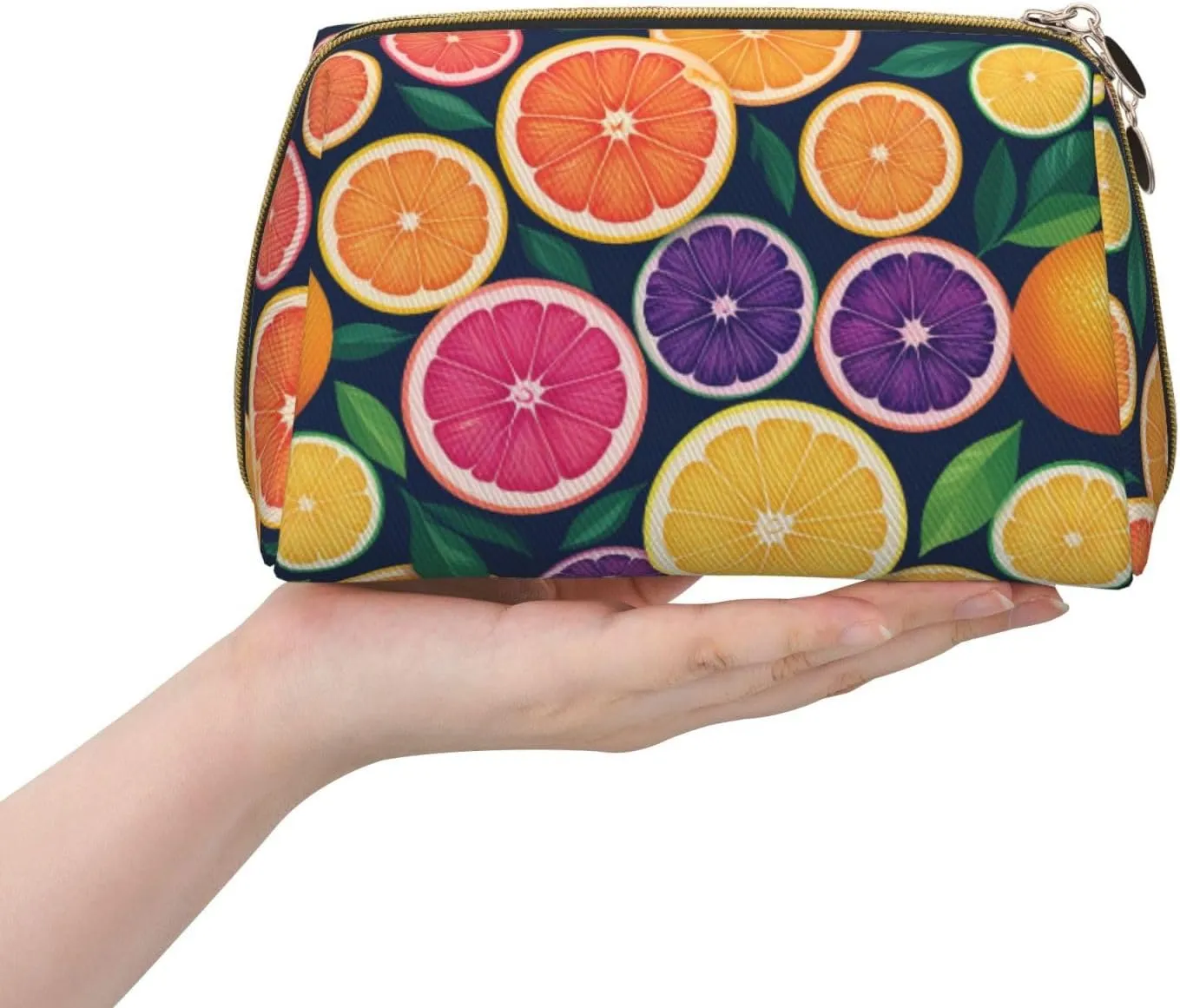 Citrus Fruit Printed Small Makeup Bag,Travel Cosmetic Bag Purse with Zipper,Water-resistant Makeup Organizer Bag for Women