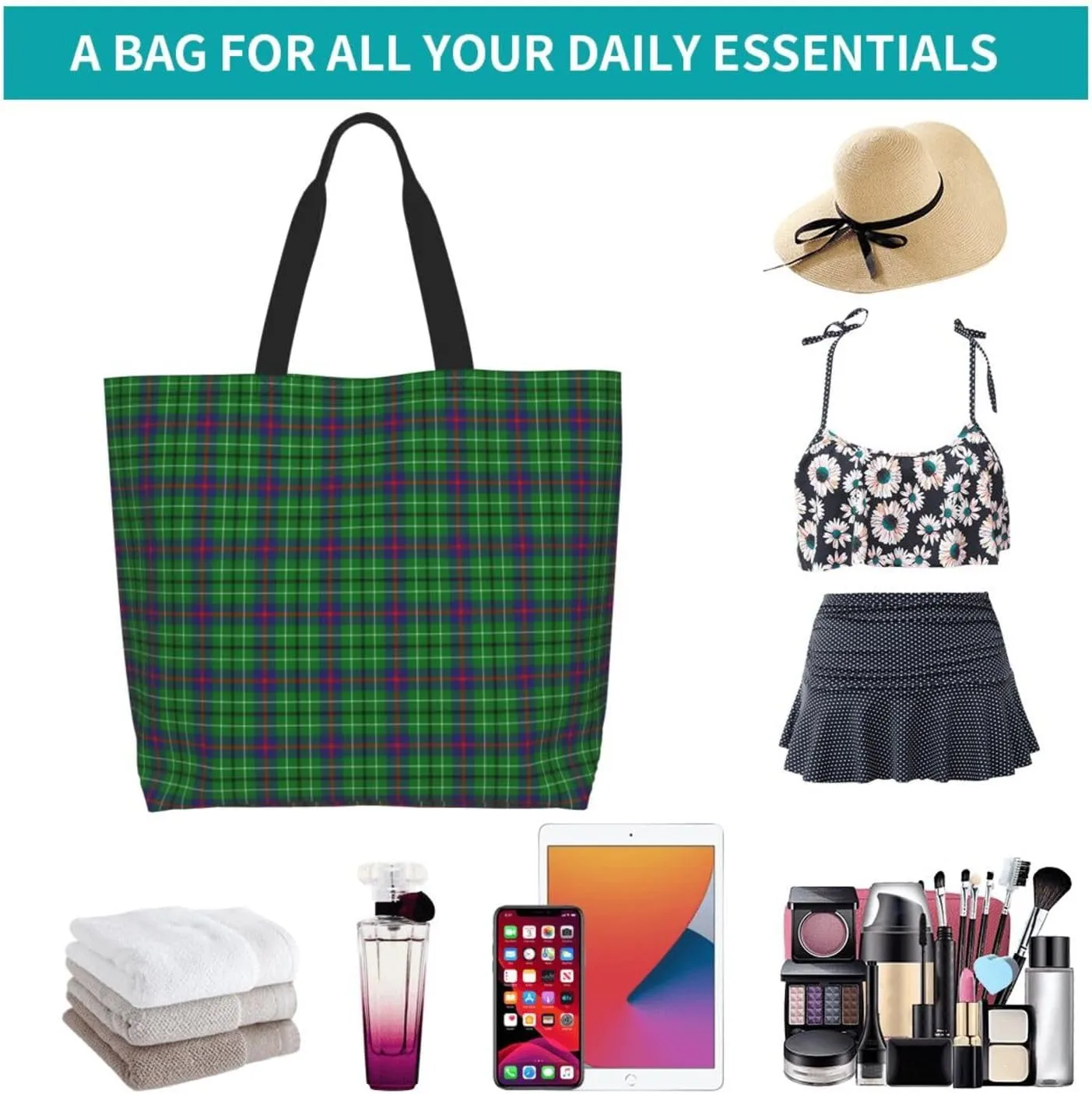 Clan Mackay Tartan Plaid Scottish Tote Bag For Women Weekender Travel Bag Reusable Grocery Bags Large Totes Handbags