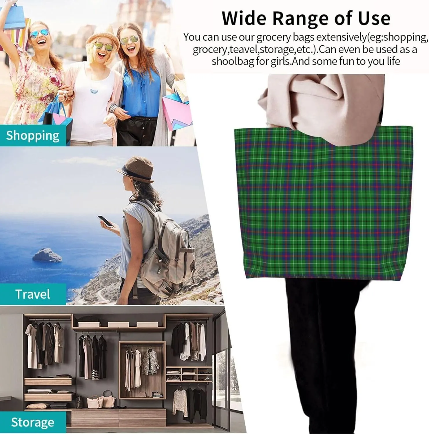 Clan Mackay Tartan Plaid Scottish Tote Bag For Women Weekender Travel Bag Reusable Grocery Bags Large Totes Handbags