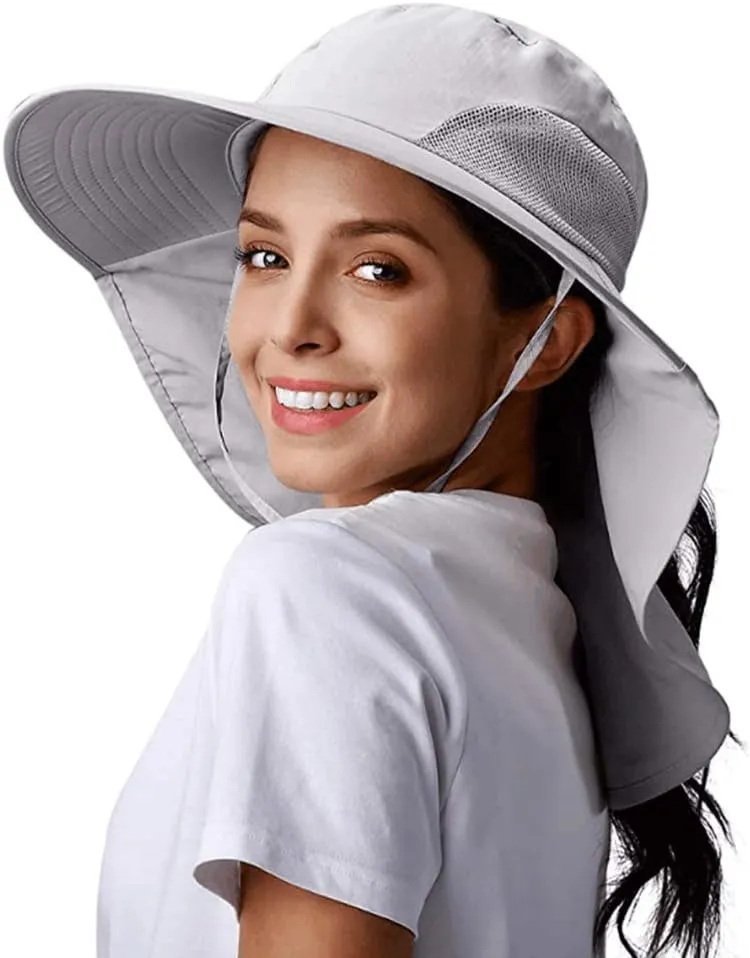 CLAPE Sun Protection Hats for Men Women Wide Brim Fishing Hats with Neck Flap Quick Dry Breathable Safari Hiking Cap
