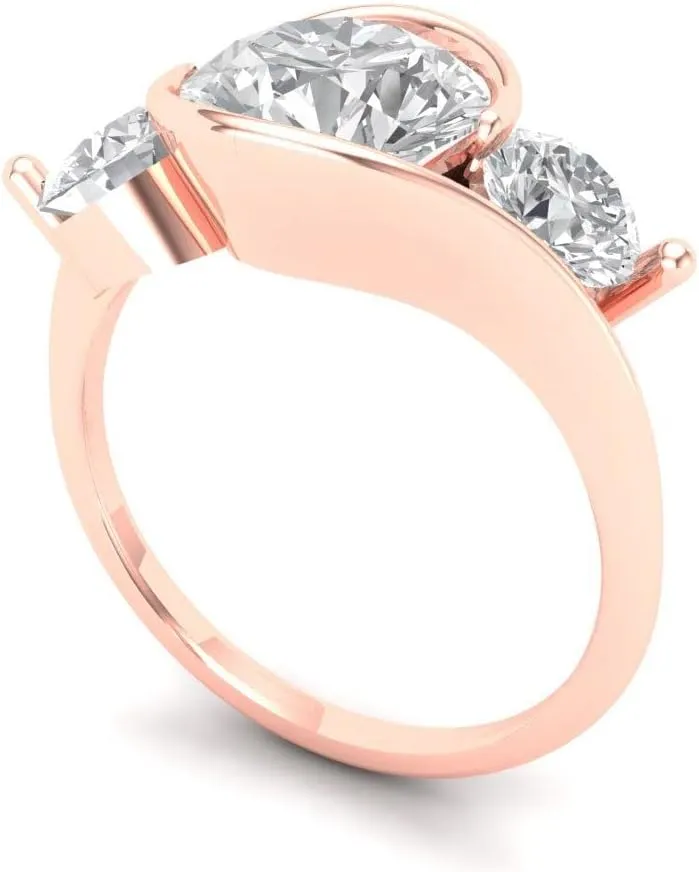 Clara Pucci 3.5Ct Round cut Genuine Lab Created Diamond VS1-2, G-H 18k - Solid White Gold Three-Stone Promise anniversary Engagement Ring