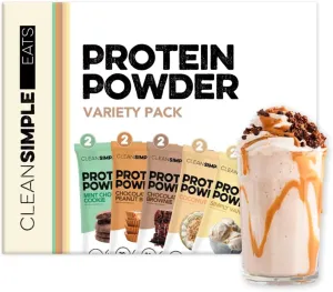 Clean Simple Eats Whey Protein Powder, Variety Pack, Naturally Sweetened Flavors, 100% Grass Fed Protein Powder with Digestive Enzymes & No Artificial Ingredients, Gluten Free, 10 Single Serve Packs