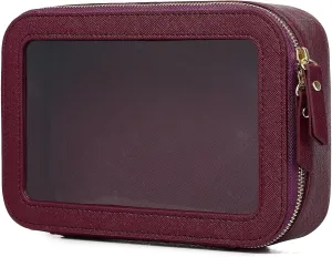 Clear Makeup Bag Small Cosmetic & Toiletry Bag Waterproof Travel Case Women's Pouch Organizer Makeup Bag for Car with Zipper (Burgundy, Small-1)