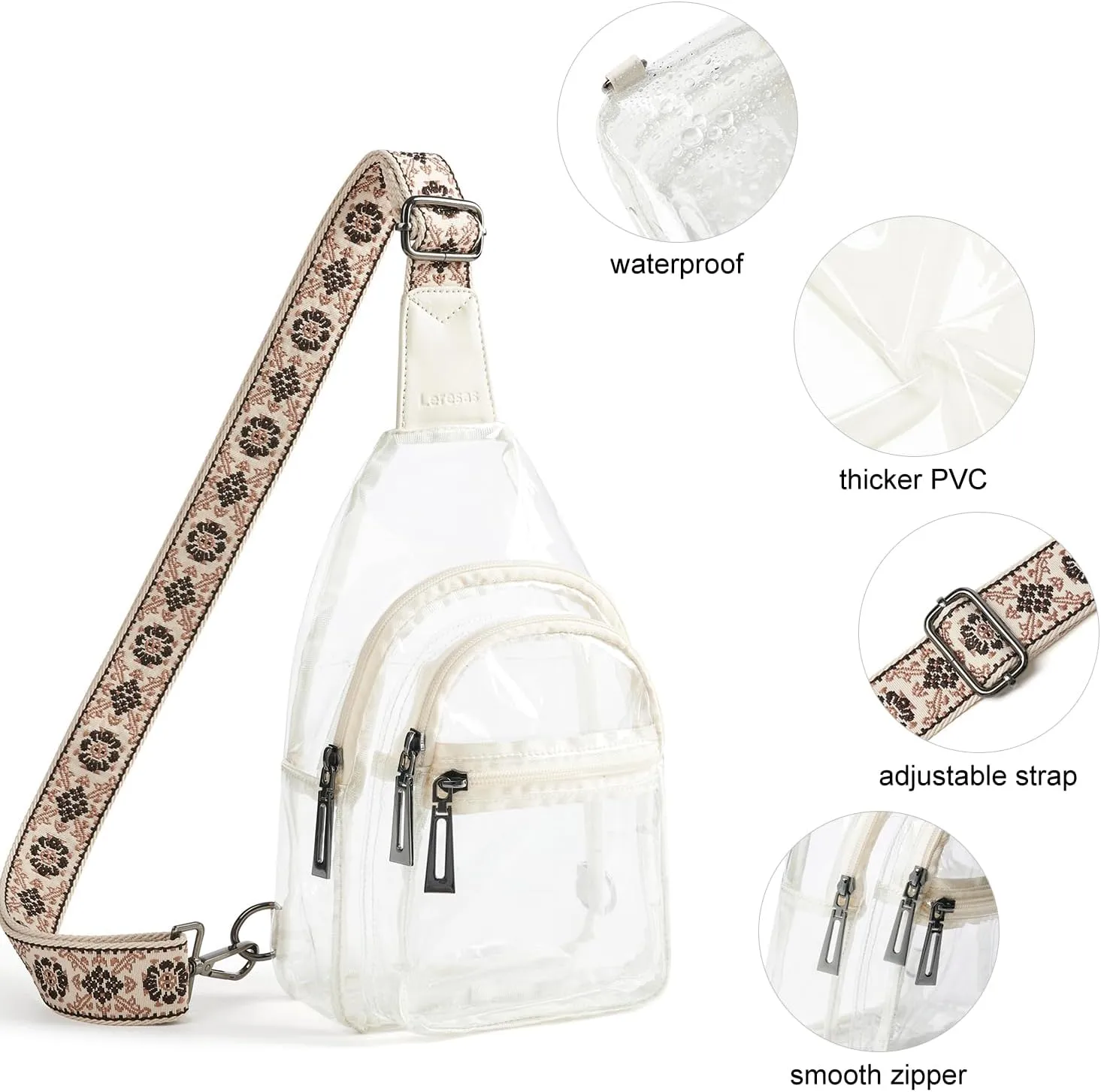 Clear Sling Bag - Stadium Approved Purse Backpack Crossbody Fanny Pack for Women & Men - Concert Events