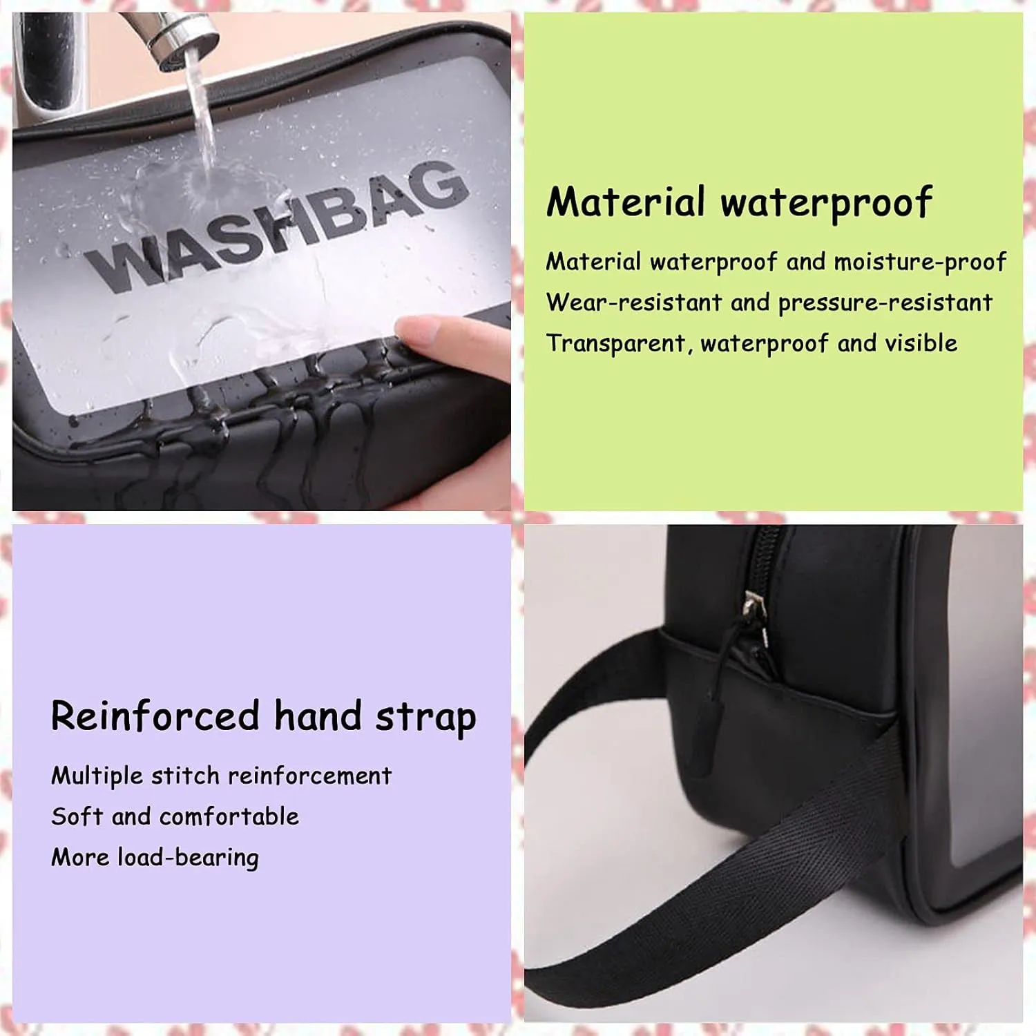 Clear Travel Bags for Toiletries, 3Pcs Portable PVC Waterproof Cosmetic Bags, Transparent Travel Storage Carry Pouch, Toiletry Bags and Cosmetics Organizer for Women Men (Black)