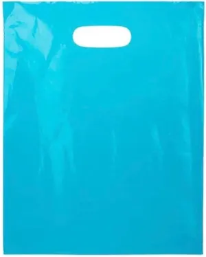 ClearBags 100 Blue Handle Bags 12x15, Extra Thick 2.25 Mil Retail Plastic Shopping Merchandise Gift Bags Tear Resistant Strong Durable Anti Stretch For Small Business LDPE Die Cut, 100% Recyclable