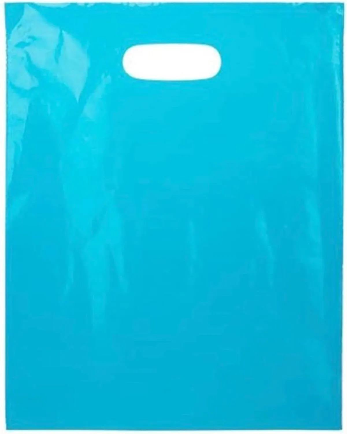 ClearBags 100 Blue Handle Bags 12x15, Extra Thick 2.25 Mil Retail Plastic Shopping Merchandise Gift Bags Tear Resistant Strong Durable Anti Stretch For Small Business LDPE Die Cut, 100% Recyclable