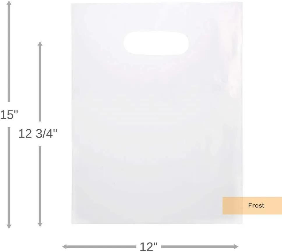 ClearBags 100 Frost Handle Bags 12x15, Extra Thick 2.25 Mil Retail Plastic Shopping Merchandise Gift Bags Tear Resistant Strong Durable Anti Stretch For Small Business LDPE Die Cut, 100% Recyclable