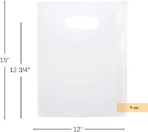 ClearBags 100 Frost Handle Bags 12x15, Extra Thick 2.25 Mil Retail Plastic Shopping Merchandise Gift Bags Tear Resistant Strong Durable Anti Stretch For Small Business LDPE Die Cut, 100% Recyclable