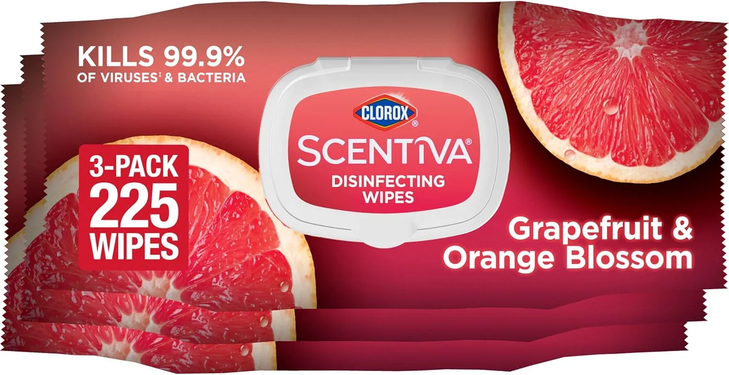 CLOROX Scentiva Disinfecting Wipes, Grapefruit and Orange Blossom, 75 Ct., Pack of 3 (Pack May vary)