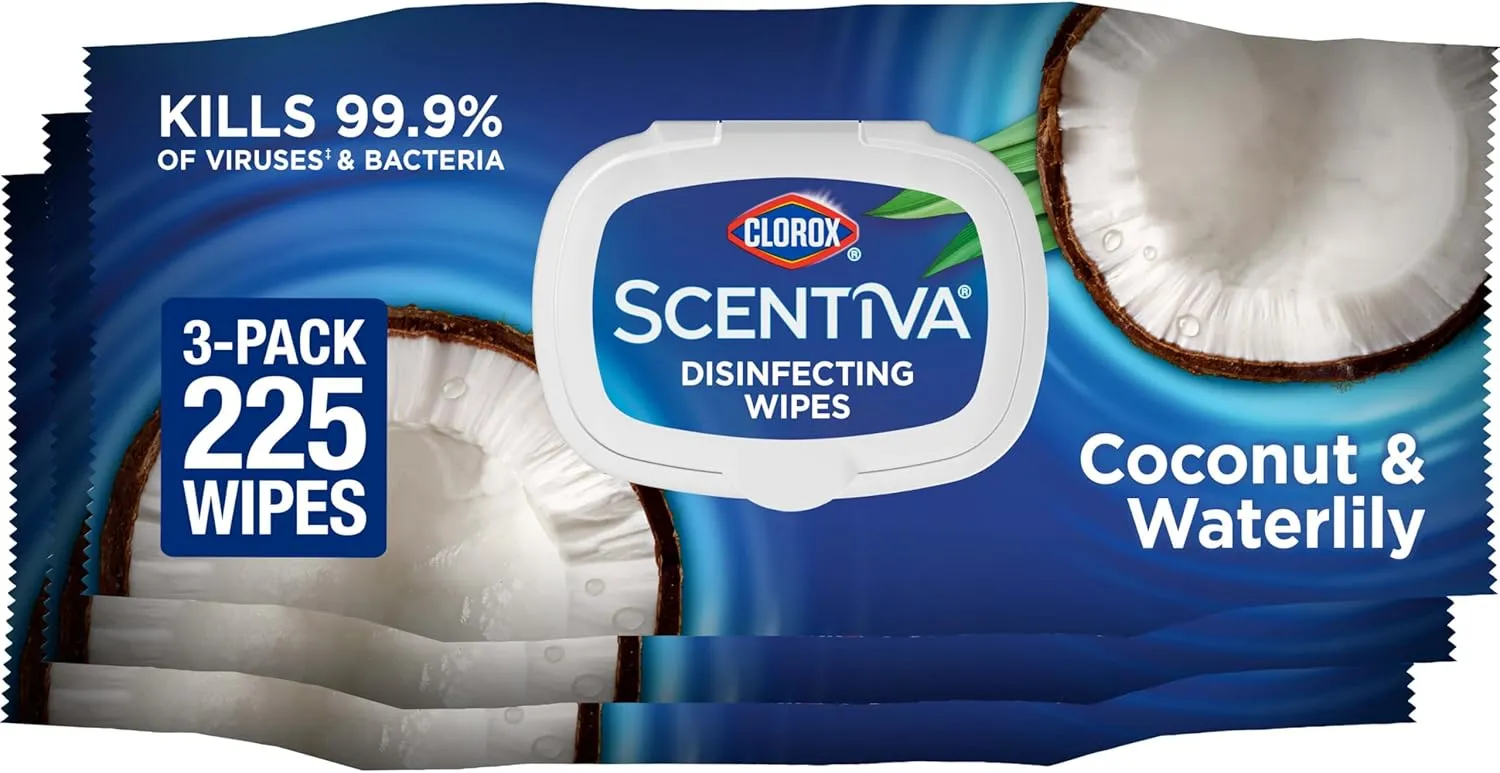 Clorox Scentiva Wipes, Bleach Free Cleaning Wipes - Pacific Breeze & Coconut, 75 Count (Pack of 3)