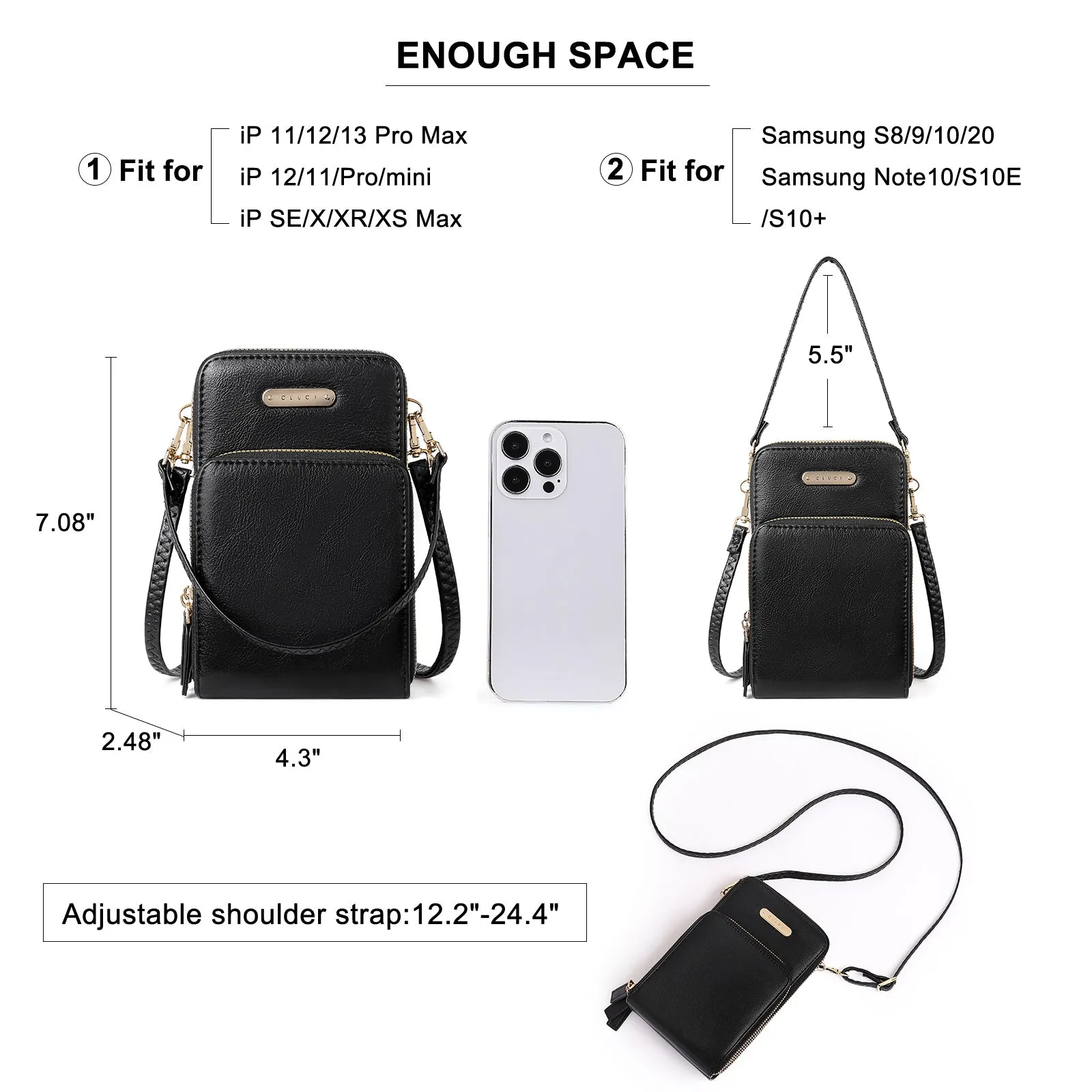 CLUCI Small Crossbody Bag for Women Leather Cellphone Shoulder Purses Fashion Travel Designer Wallet