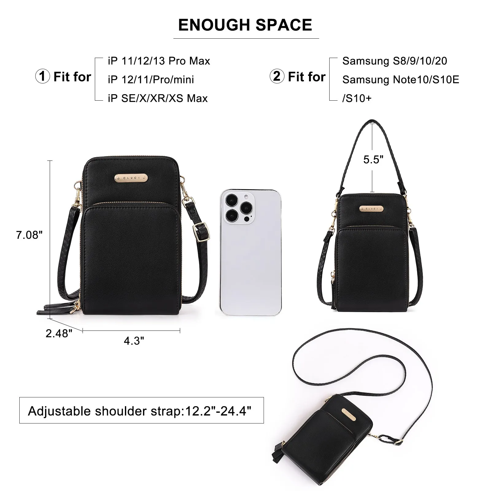 CLUCI Small Crossbody Bag for Women Leather Cellphone Shoulder Purses Fashion Travel Designer Wallet