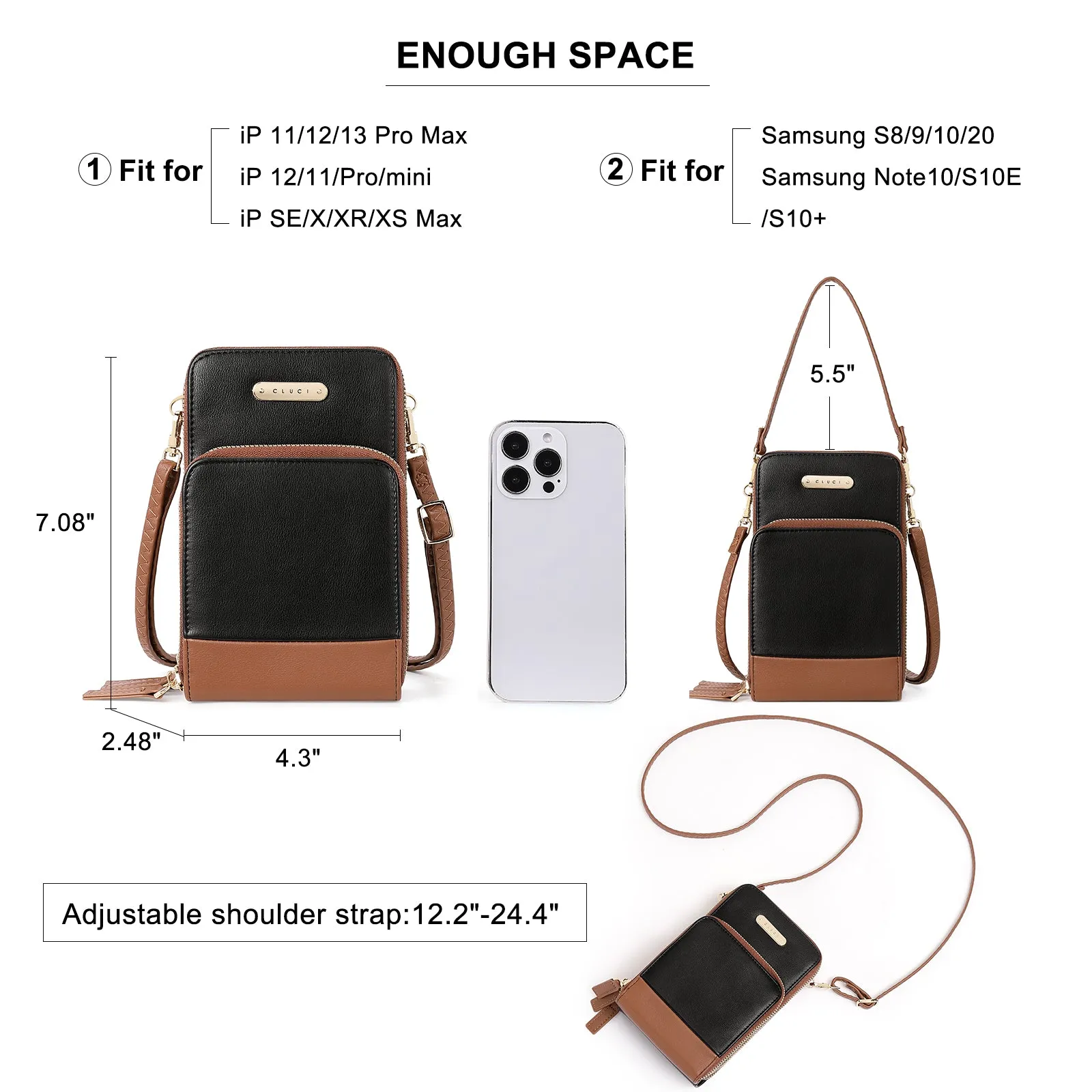 CLUCI Small Crossbody Bag for Women Leather Cellphone Shoulder Purses Fashion Travel Designer Wallet
