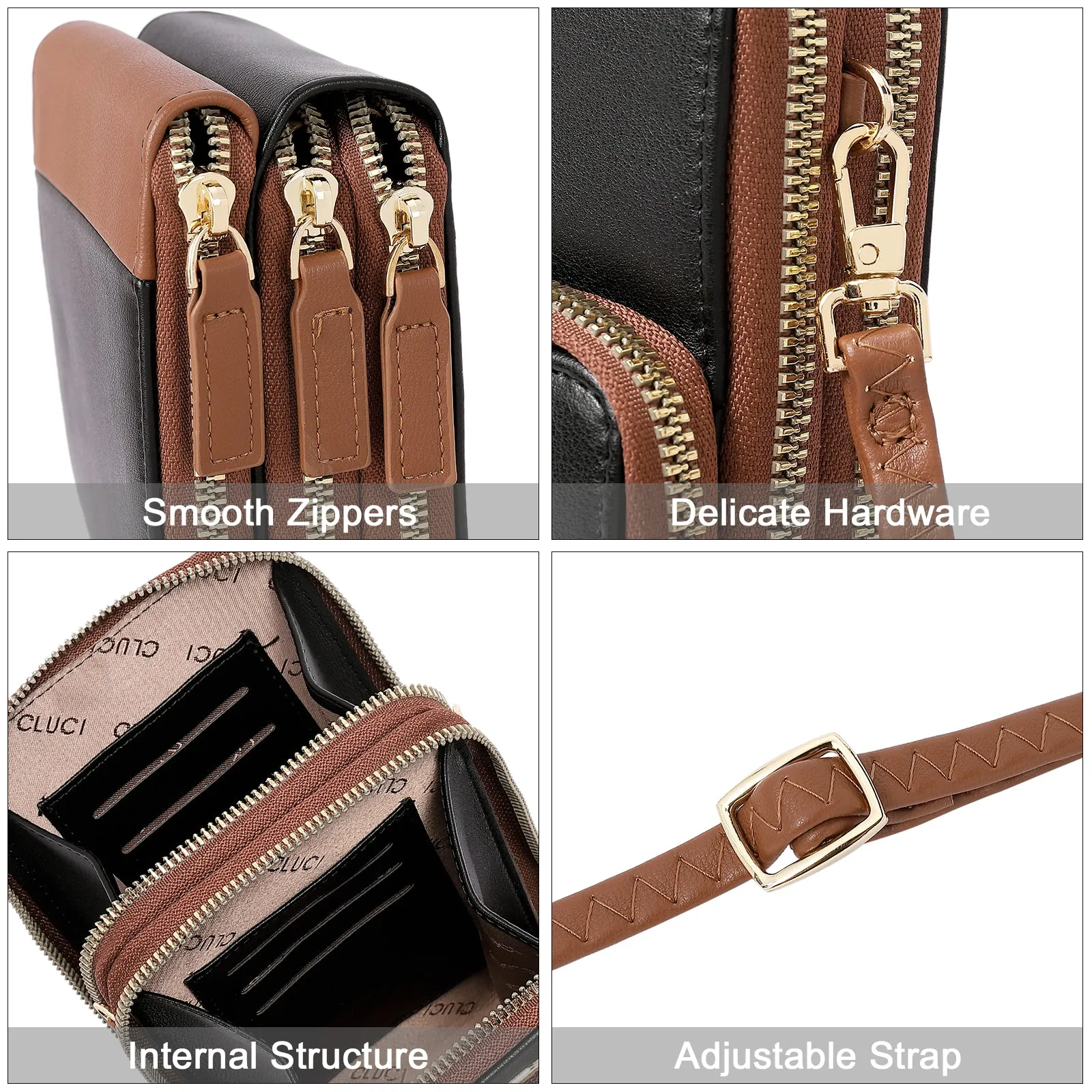 CLUCI Small Crossbody Bag for Women Leather Cellphone Shoulder Purses Fashion Travel Designer Wallet