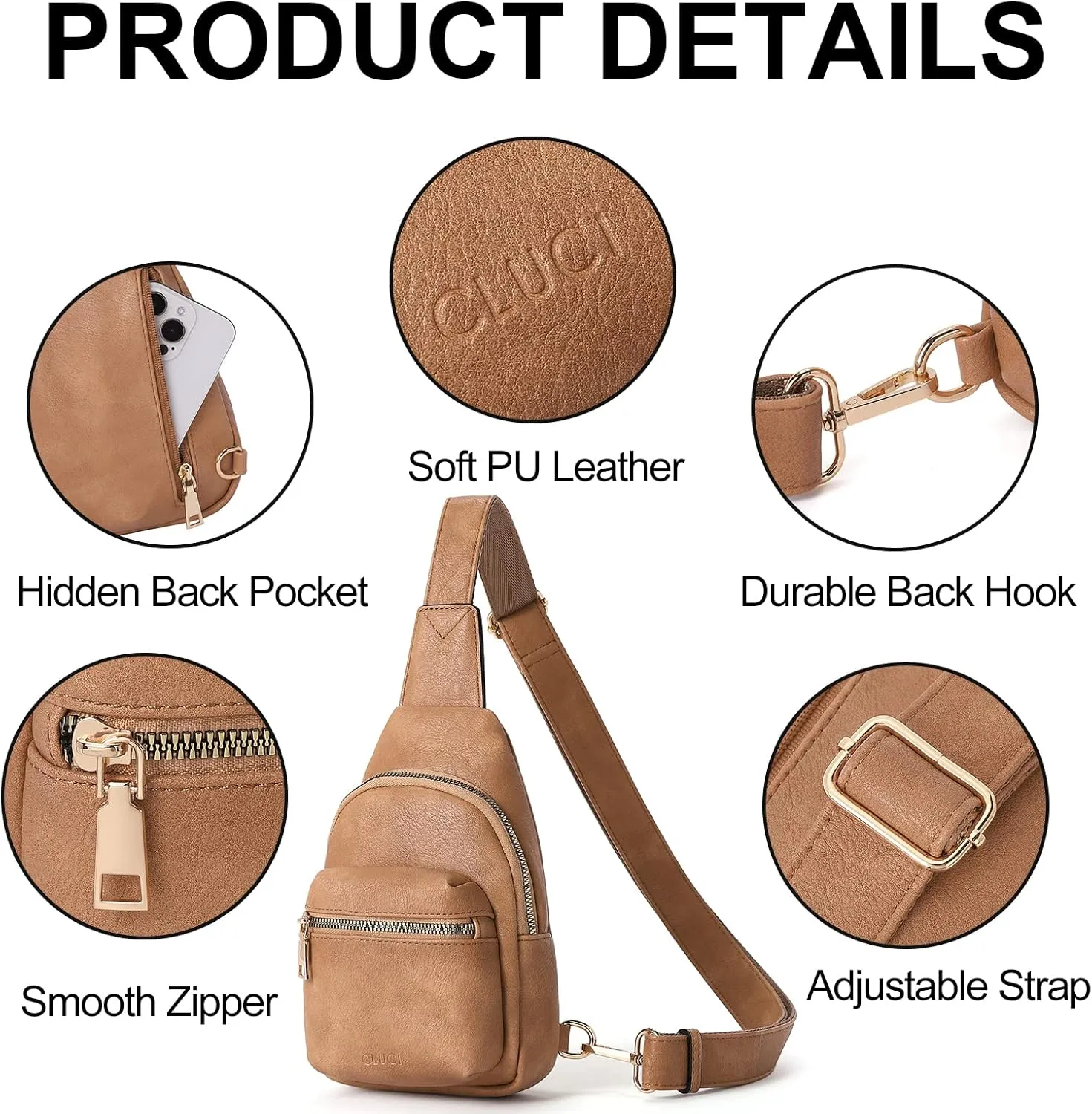 CLUCI Small Sling Bag for Women, Leather Crossbody Fanny Packs Trendy, Women's Chest Bag