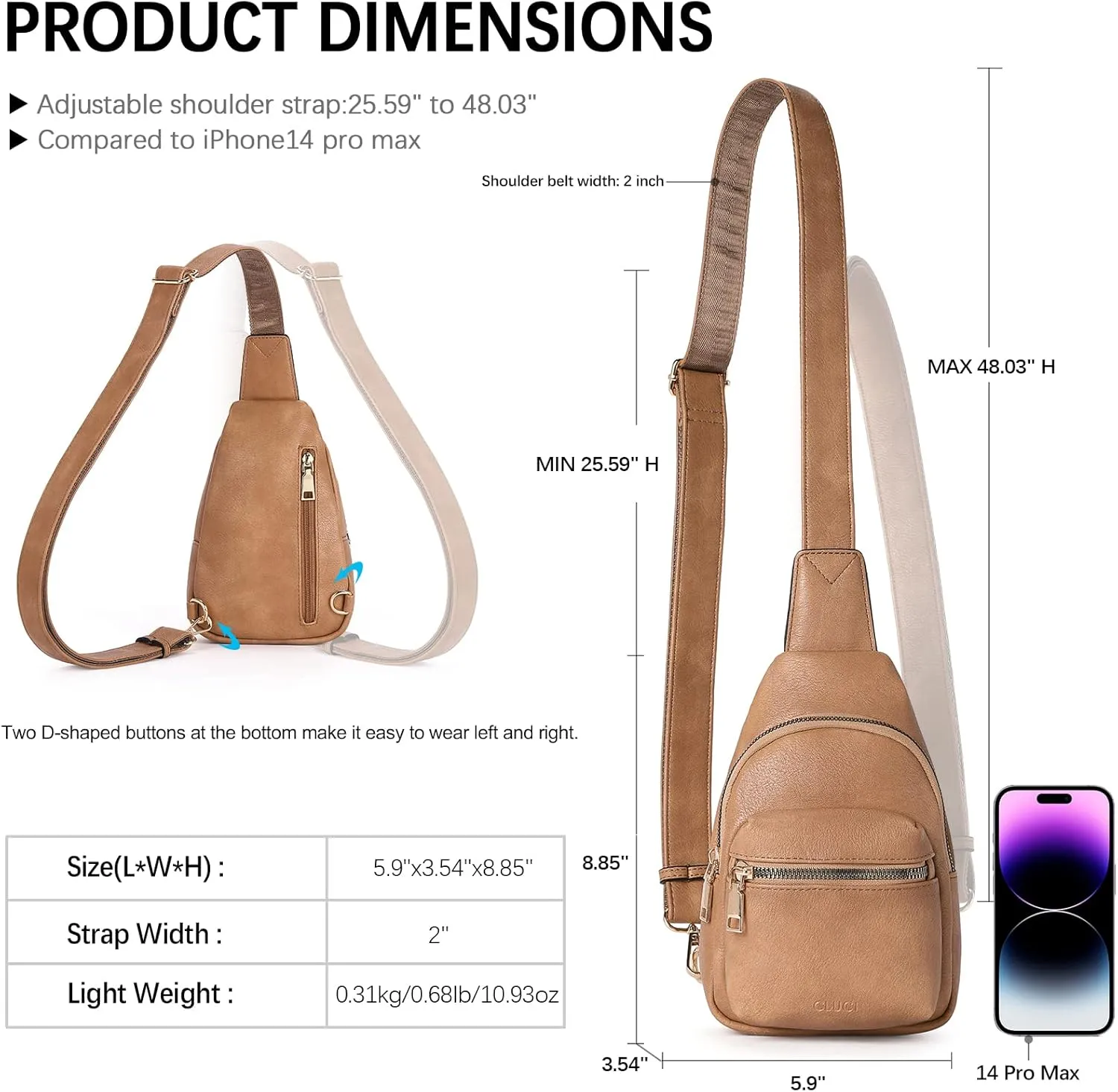 CLUCI Small Sling Bag for Women, Leather Crossbody Fanny Packs Trendy, Women's Chest Bag