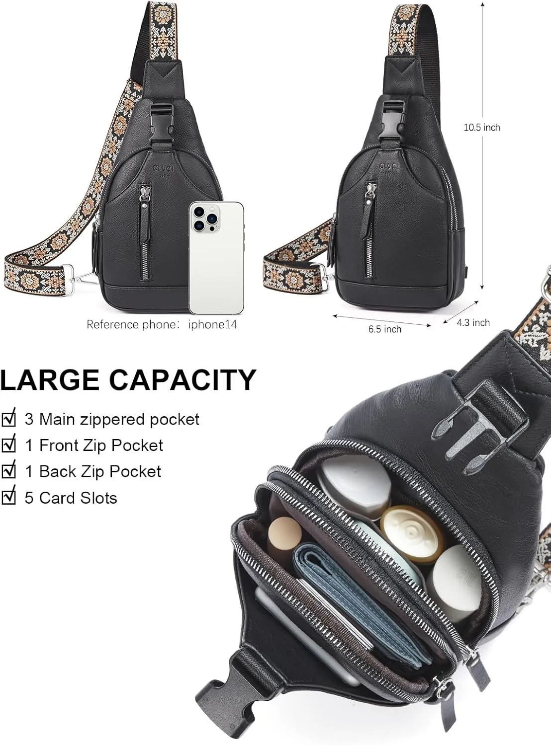 CLUCI Small Sling Bag for Women Vegan Leather Crossbody Chest Bags Trendy, Women's Fanny Pack