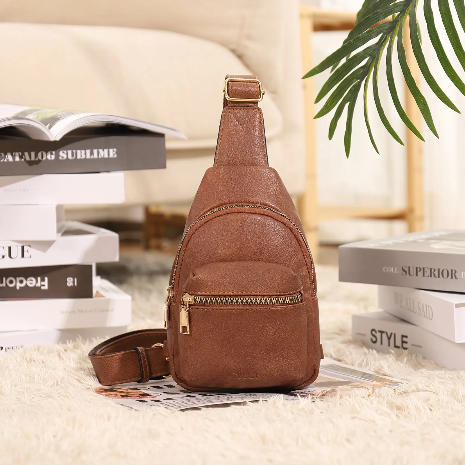 CLUCI Small Sling Bag Leather Crossbody Fanny Packs Trendy Women's Chest Bag