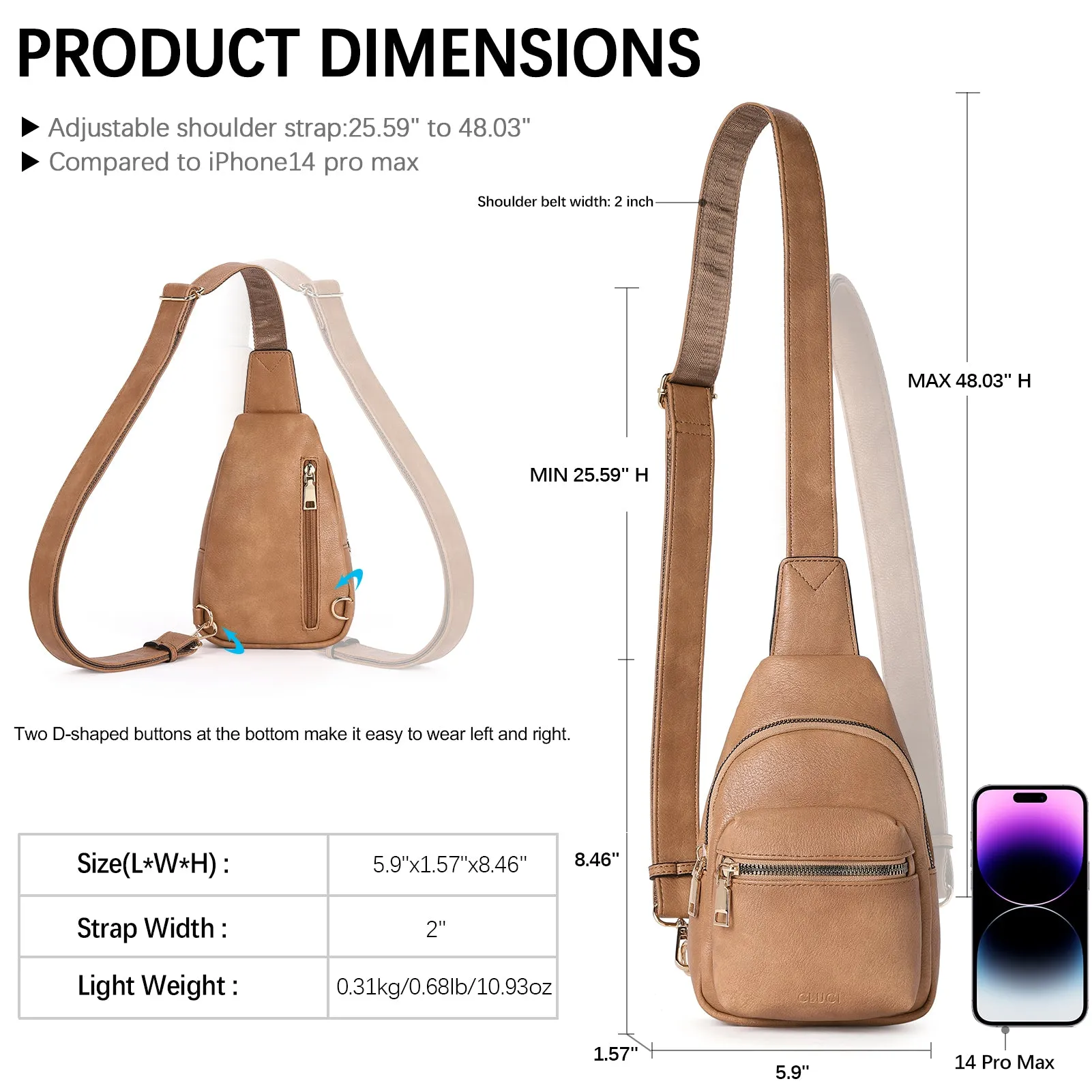 CLUCI Small Sling Bag Leather Crossbody Fanny Packs Trendy Women's Chest Bag